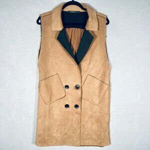 Radzoli Jacket Womens S Tan Stretch Double Breasted Sleeveless Vest